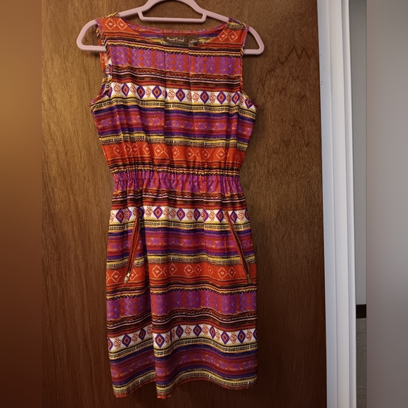 Speed Control~Colorful Orange Purple Aztec Geometric Sleeveless Midi Dress - Picture 11 of 16